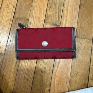 Coach Cherry Red Signature C + Leather Continental Wallet EUC (bag In Listings)